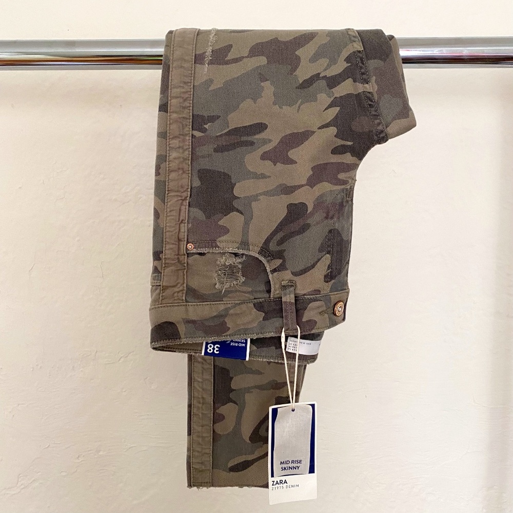 NWT Zara mid Rise Skinny Camouflage Print Denim Z1975 Pants Size 38 US6